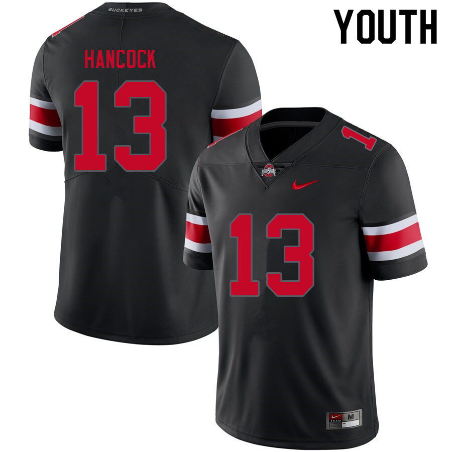 Ohio State Buckeyes Jordan Hancock Youth #13 Blackout Authentic Stitched College Football Jersey